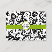 Apple Greenを使用した白黒のダマスクフローラ エンクロージャーカード (裏面)