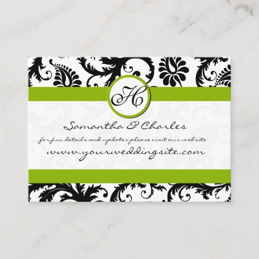 Apple Greenを使用した白黒のダマスクフローラ エンクロージャーカード (正面)