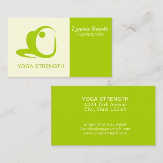 Apple Green Beige Yoga Strength Business Card 名刺 (正面/裏面)