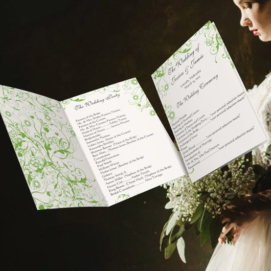 Apple Green Birds Swirle Order of Service 招待状