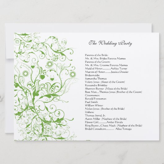 Apple Green Black Birds Swirl Order of Service 招待状 (裏面)