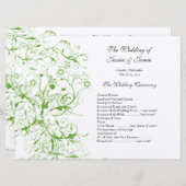 Apple Green Black Birds Swirl Order of Service 招待状 (正面/裏面)