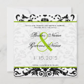 Apple Green Black Bubble Bee Damask Save the Date 招待状 (裏面)