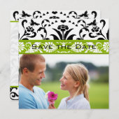 Apple Green Black Bubble Bee Damask Save the Date 招待状 (正面/裏面)