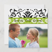 Apple Green Black Bubble Bee Damask Save the Date 招待状 (正面)