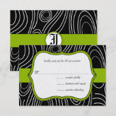 Apple Green & Black Wood Grain Wedding RSVP (正面/裏面)