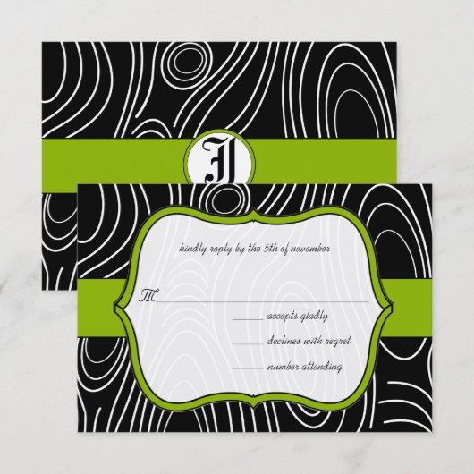 Apple Green & Black Wood Grain Wedding RSVP (正面/裏面)