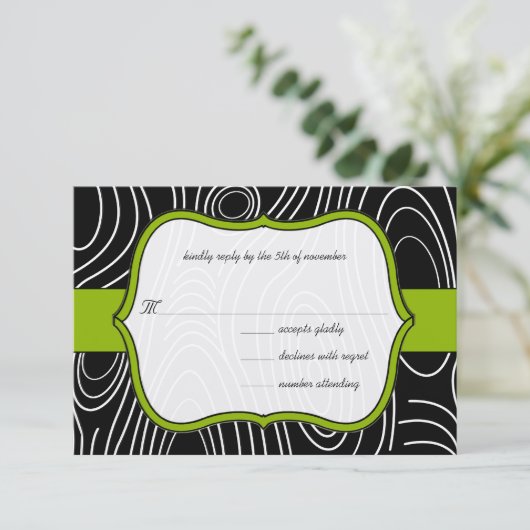 Apple Green & Black Wood Grain Wedding RSVP (スタンド正面)