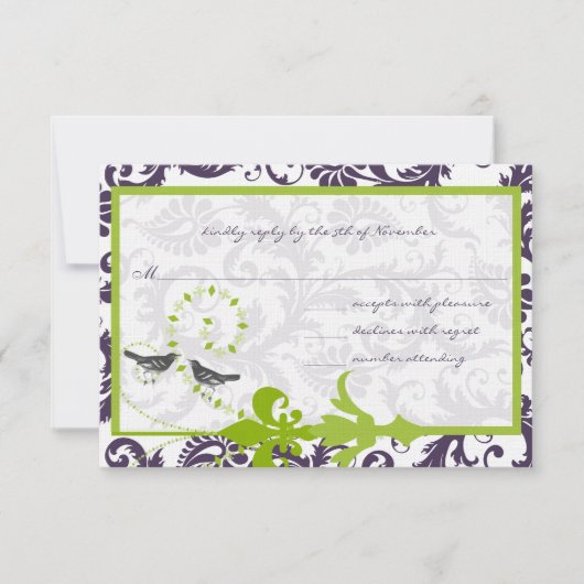 Apple Green Lapis Purple Bird Response Card 出欠カード (正面)