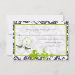 Apple Green Lapis Purple Bird Response Card 出欠カード<br><div class="desc">ウルトラバイオレットとグリーンダマスクの結婚式</div>