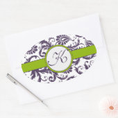 Apple Green & Lapis Purple Damaskウェディングステッカー 楕円形シール (封筒)