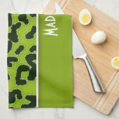 Apple Green Leopardアニマルプリントパーソナライズされた; キッチンタオル (四つ折り)