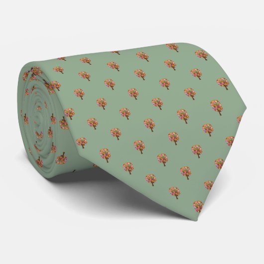 Apple Green Stripes Flower Tree Wedding Tie ネクタイ (ロール)