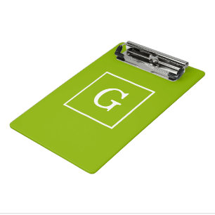 Apple Green White FramedイニシャルModogram ミニクリップボード