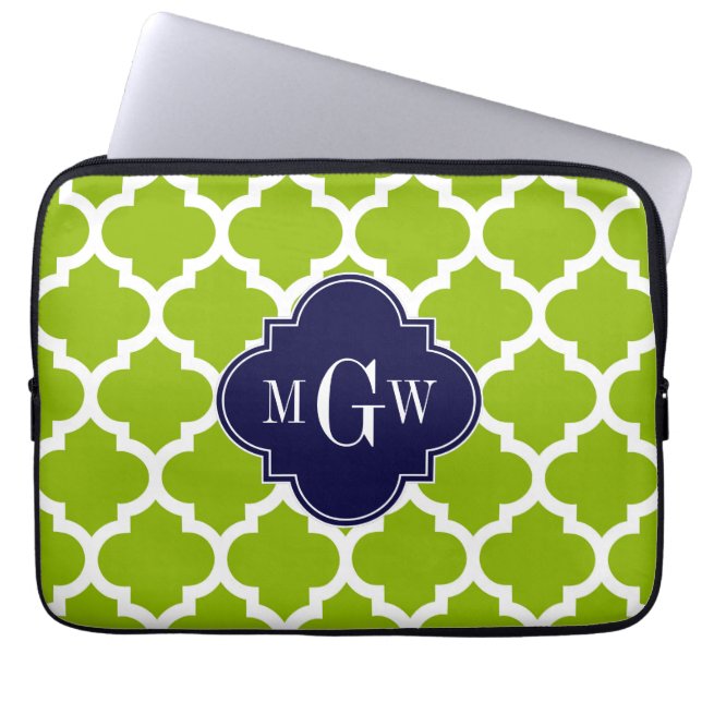 Apple Green Wt Morocco #5 Navy 3イニシャルモノグラム ラップトップスリーブ (正面)