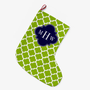 Apple Green Wt Morocco #5 Navy 3イニシャルモノグラム ラージクリスマスストッキング