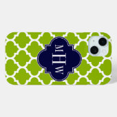 Apple Green Wt Morocco #5 Navy 3イニシャルモノグラム Case-Mate iPhoneケース (裏面 (横))