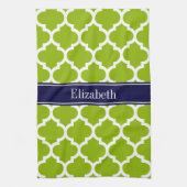 Apple Grn Wht Morocco #5 Navy Blue Name Monogram キッチンタオル (縦)