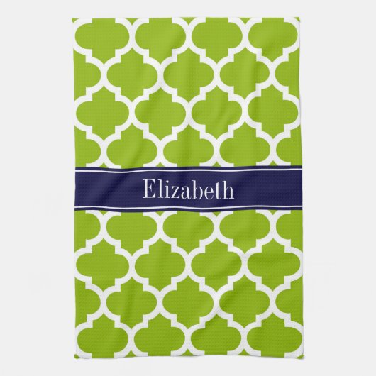 Apple Grn Wht Morocco #5 Navy Blue Name Monogram キッチンタオル (縦)