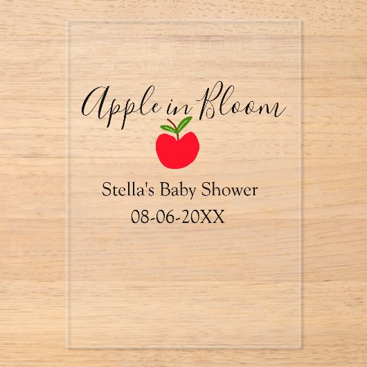 Apple in bloom baby shower red apple name date  アクリル招待状 (正面)