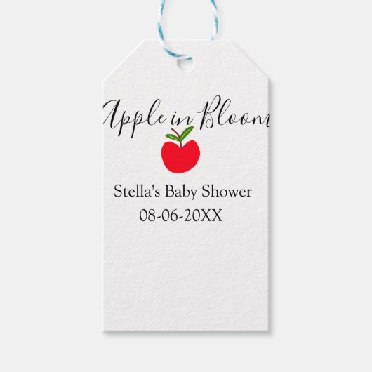 Apple in bloom baby shower red apple name date  ギフトタグ (正面)