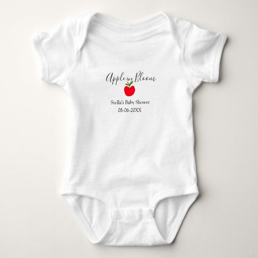 Apple in bloom baby shower red apple name date  ベビーボディスーツ (正面)