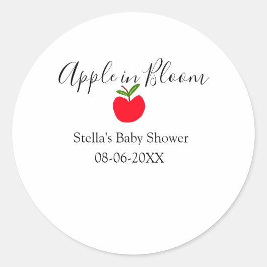 Apple in bloom baby shower red apple name date  ラウンドシール (正面)