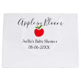 Apple in bloom baby shower red apple name date  ラージペーパーバッグ