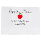 Apple in bloom baby shower red apple name date  ラージペーパーバッグ (裏面)