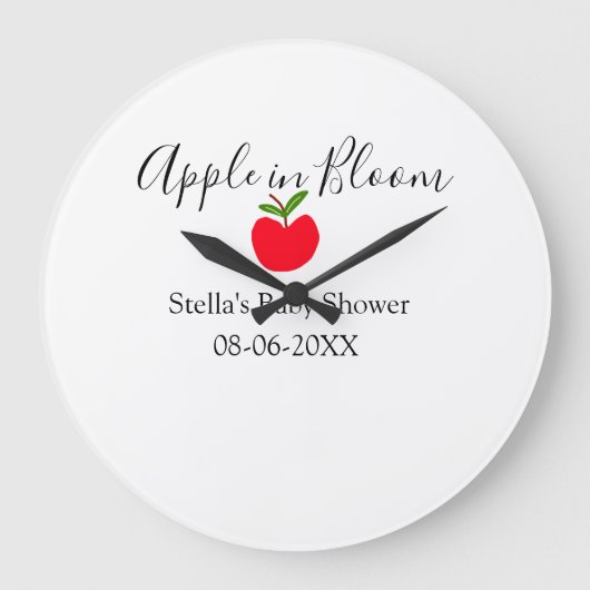 Apple in bloom baby shower red apple name date  ラージ壁時計 (正面)