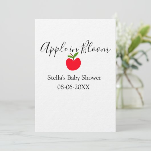 Apple in bloom baby shower red apple name date  招待状 (スタンド正面)