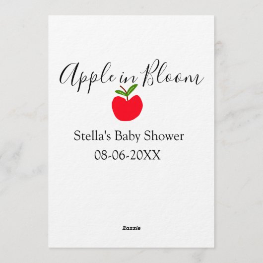 Apple in bloom baby shower red apple name date  招待状 (裏面)