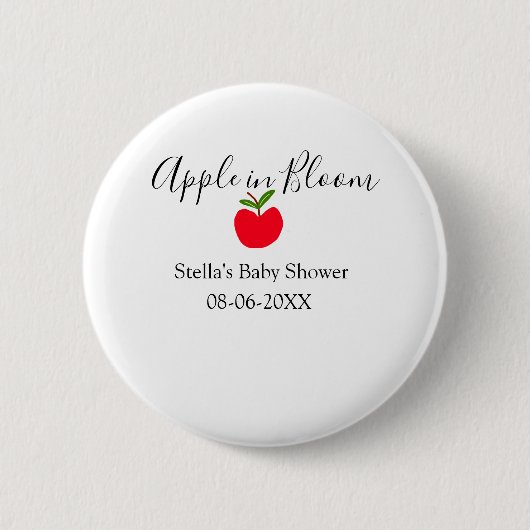 Apple in bloom baby shower red apple name date  缶バッジ (正面)