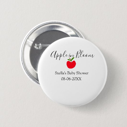 Apple in bloom baby shower red apple name date  缶バッジ (正面&裏面)