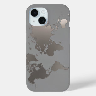 Apple iPhoneケースワールドマップトラベルシルバーグレー iPhone 15ケース
