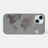 Apple iPhoneケース 世界地図 旅行 シルバーグレー iPhone 15ケース (裏面横)