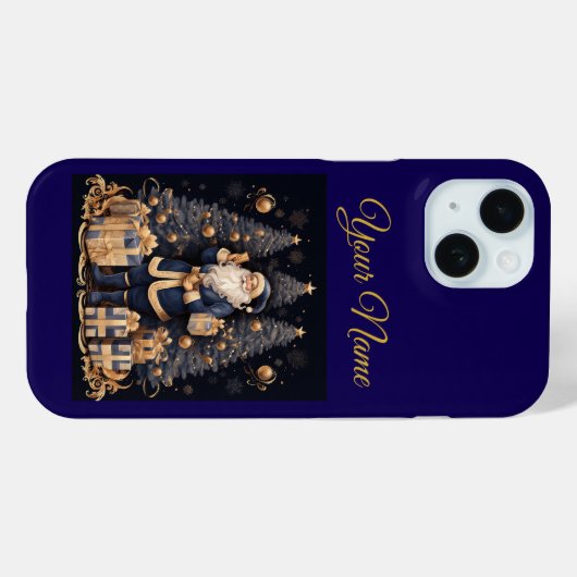 Apple IPhone Case 15-Navy Blue & Gold Xmas Case-Mate iPhoneケース (裏面 (横))