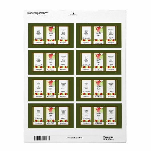 Apple Jam Canning Jarラベル ラベル (フルシート)
