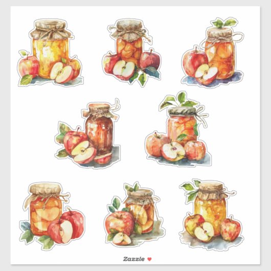 Apple Jam Jar and Apples Watercolor シール (シート)