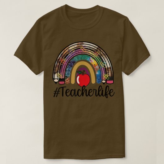 Apple Leopard Rainbow Teacher Life Student Rock Th Tシャツ (デザイン正面)