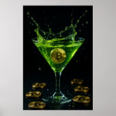 Apple Martini Glass with Floating Bitcoin Art  ポスター (正面)