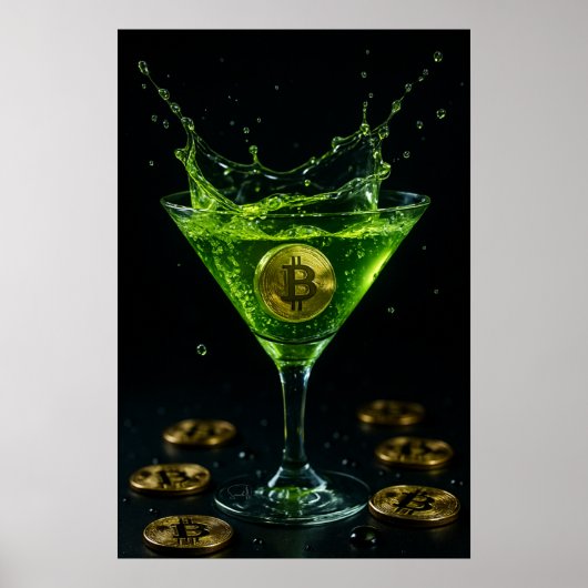 Apple Martini Glass with Floating Bitcoin Art  ポスター (正面)