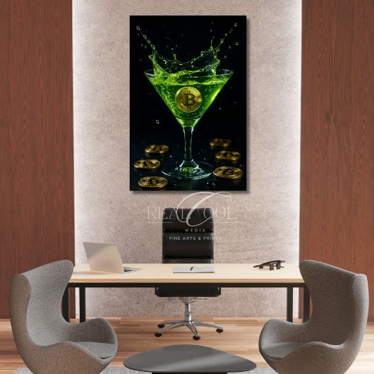 Apple Martini Glass with Floating Bitcoin Art  ポスター