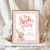 Apple of Eye Bear Pink Gingham Welcome Baby Shower ポスター