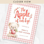 Apple of Eye Bear Pink Gingham Welcome Baby Shower ポスター