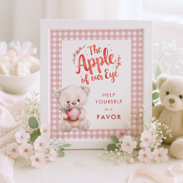 Apple of Eye Gingham Baby Showerの好意のサイン ポスター