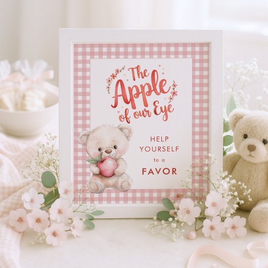 Apple of Eye Gingham Baby Showerの好意のサイン ポスター