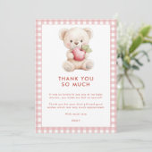 Apple of Eye Gingham Bear Baby Showerありがとう カード (スタンド正面)