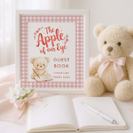 Apple of Eye Gingham Sign Guest Book Baby Shower ポスター