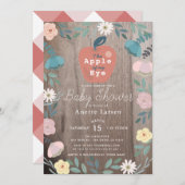 Apple of my Eyeフローラ木製ベビースワ素朴ーシャワー 招待状 (正面/裏面)